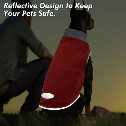 Cozy 2-Pack Dog Fleece Sweaters with Reflective Stripes - Soft Pullovers for Small Dogs in Red & Grey