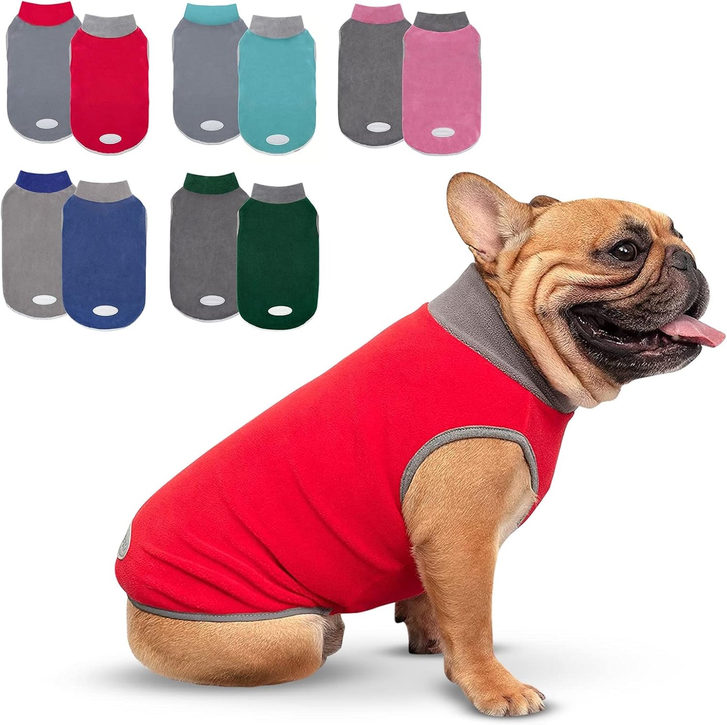 Cozy 2-Pack Dog Fleece Sweaters with Reflective Stripes - Soft Pullovers for Small Dogs in Red & Grey