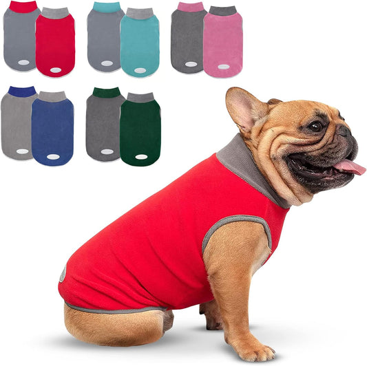 Cozy 2-Pack Dog Fleece Sweaters with Reflective Stripes - Soft Pullovers for Small Dogs in Red & Grey
