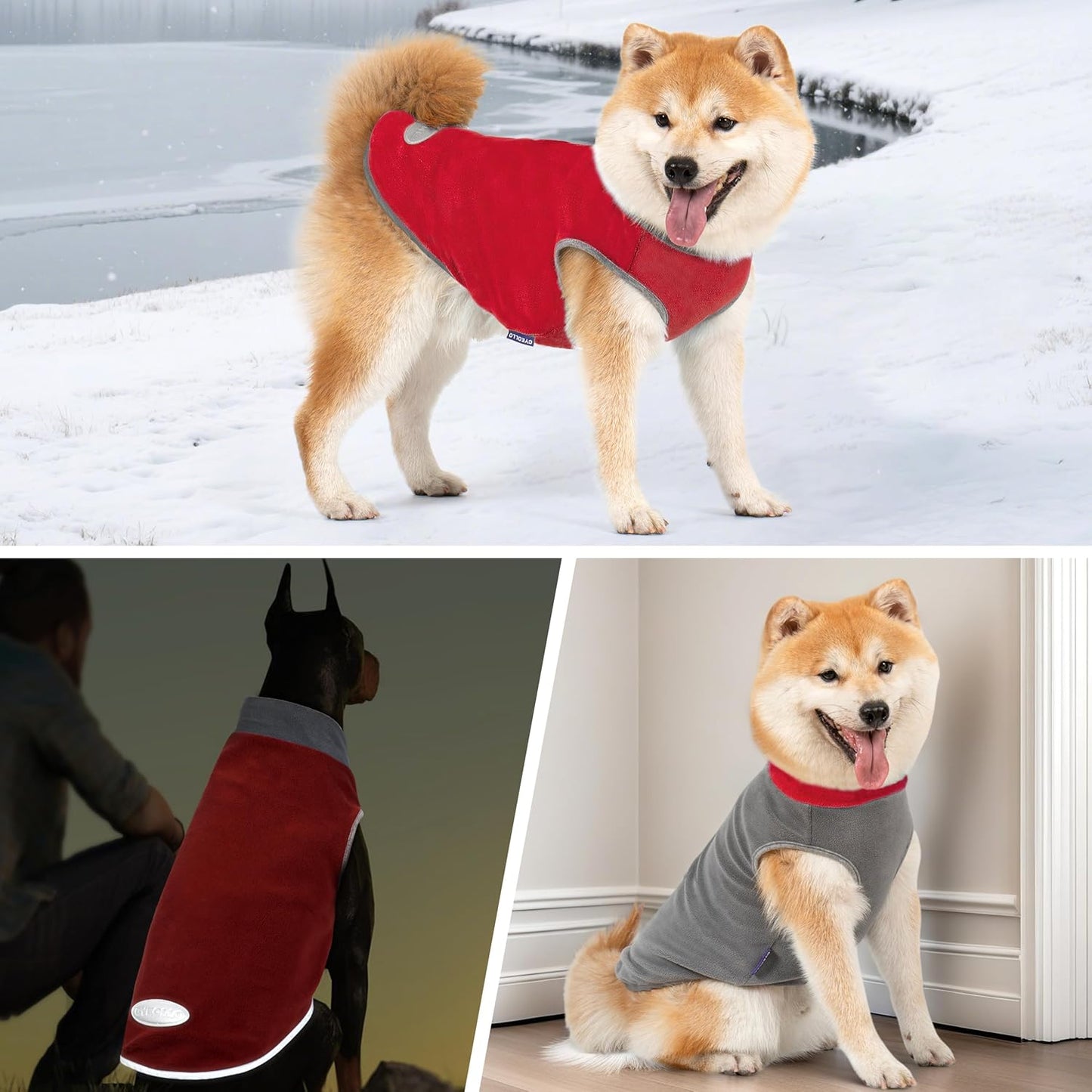 Cozy 2-Pack Dog Fleece Sweaters with Reflective Stripes - Soft Pullovers for Small Dogs in Red & Grey