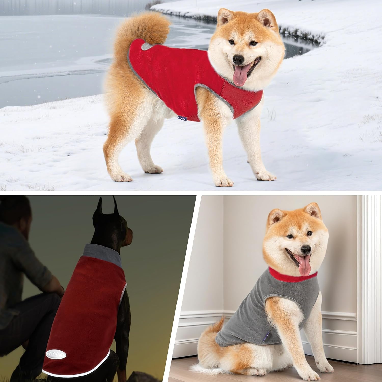 Cozy 2-Pack Dog Fleece Sweaters with Reflective Stripes - Soft Pullovers for Small Dogs in Red & Grey